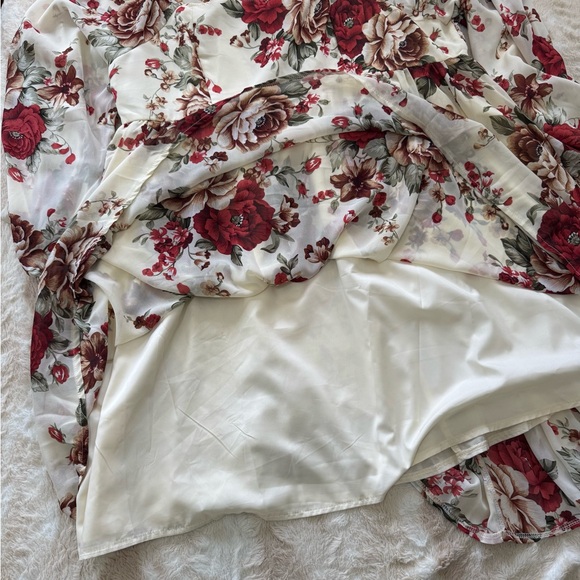 SHEIN Floral Lined Mini Dress - Red and Cream - Picture 5 of 5